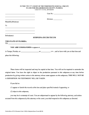 Florida Subpoena Duces Tecum