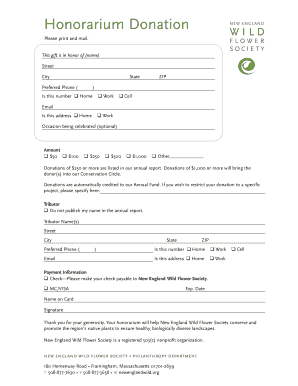 New England Wild Flower Society Honorarium Donation Form