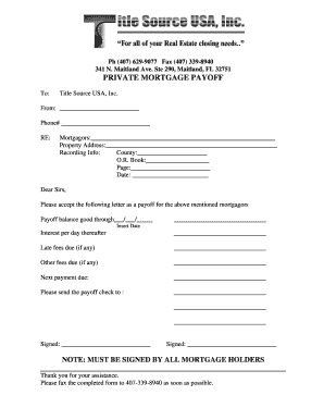 Private Mortgage Payoff Letter