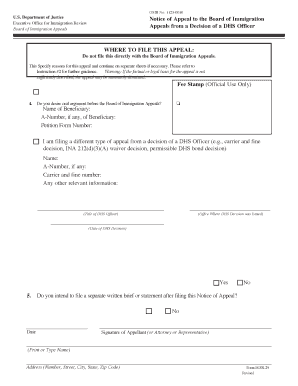 USCIS Appeal Notice Form EOIR-29