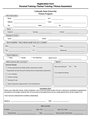Colorado State University Fitness Program Registration Form