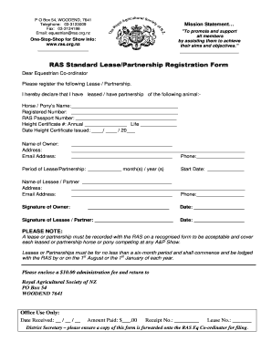 RAS Standard Lease/Partnership Registration Form