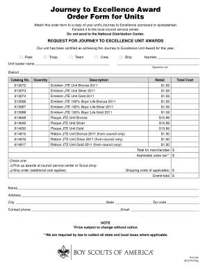Journey to Excellence Award Order Form