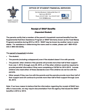 2014-2015 SNAP Benefits Verification Form
