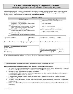 Missouri Lifeline or Disabled Program Application