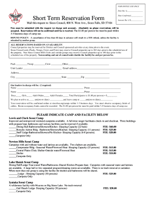 Short Term Reservation Form