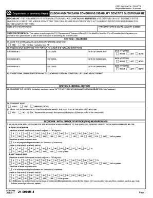 Elbow and Forearm Conditions Disability Benefits Questionnaire