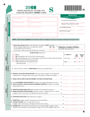 Maine Individual Income Tax Form 1040S-ME