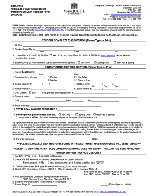 Marquette University Parent PLUS Loan Request Form