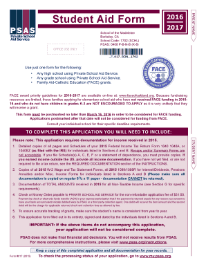 Student Aid Form 2016