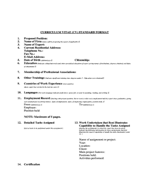 Curriculum Vitae Standard Format