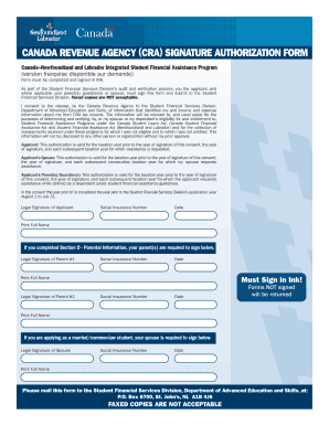 Canada Revenue Agency Signature Authorization Form
