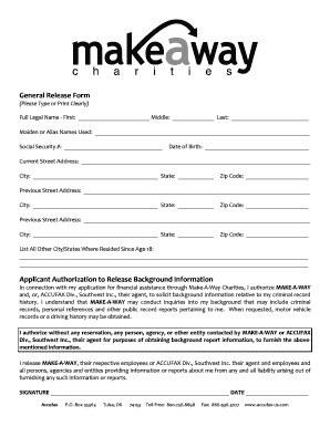 General Release Form for Financial Assistance