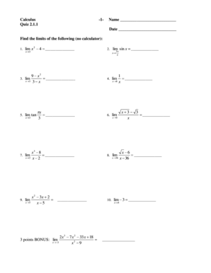 Calculus Quiz 2.1.1