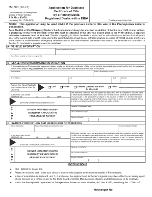 Pennsylvania Duplicate Certificate of Title Application