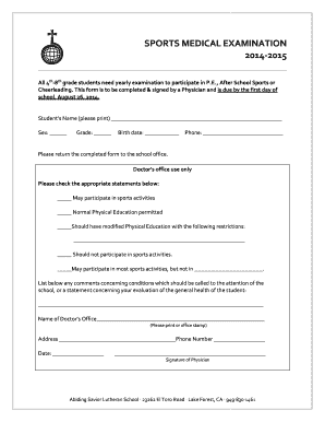 Sports Medical Examination Form
