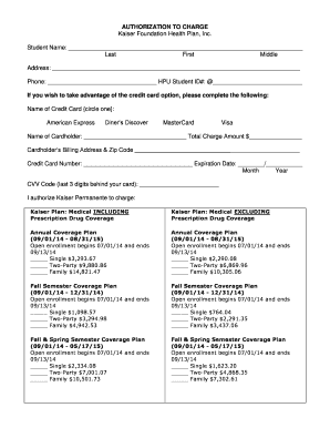 Authorization to Charge Kaiser Health Plan