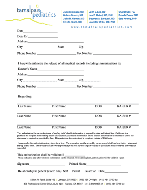 California Medical Records Release Authorization Form