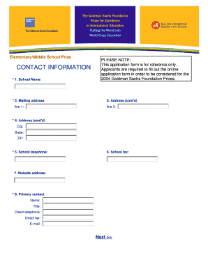 Elementary/Middle School Prize Application