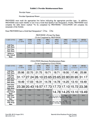 Provider Reimbursement Rates Form