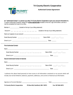 Tri-County Electric Cooperative Authorized Contact Agreement