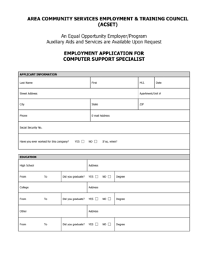 Employment Application for Computer Support Specialist