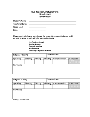 ELL Teacher Analysis Form