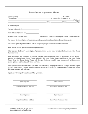 LEASE OPTION AGREEMENT MEMO Alandoc