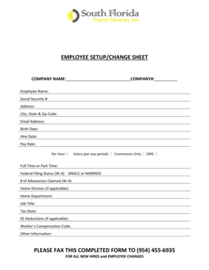 Employee Setup Change Sheet