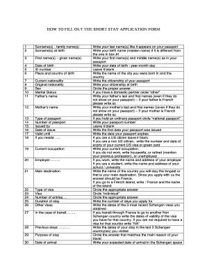 France Short Stay Visa Application Form