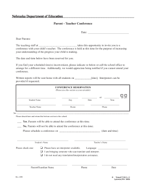 Parent-Teacher Conference Letter. GenEd Parent Notifications - TransACT Compliance &amp