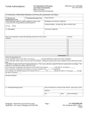 HUD-9250-OHF Funds Authorization Form