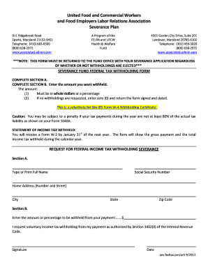 Severance Fund Federal Tax Withholding Form