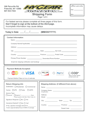 Hygear Suspension Shipping Form
