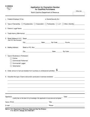 North Carolina Exemption Certificate Application
