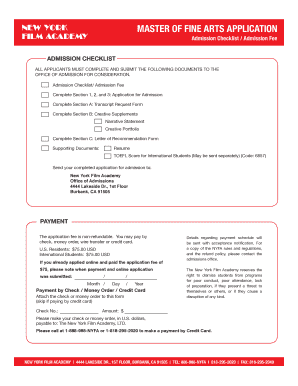 New York Film Academy MFA Application