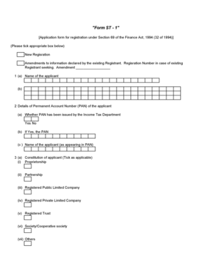 Indian Service Tax Registration Form ST-1
