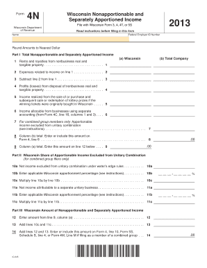 Wisconsin Form 4N Nonapportionable and Separately Apportioned Income
