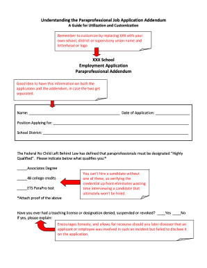Paraprofessional Job Application Addendum