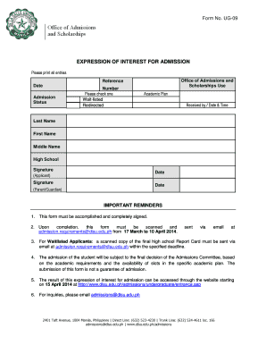 Expression of Interest for Admission Form UG-09