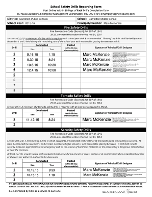 School Safety Drills Reporting Form
