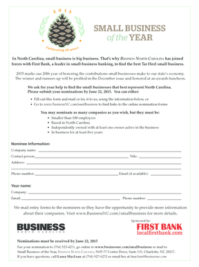 North Carolina Small Business Nomination Form