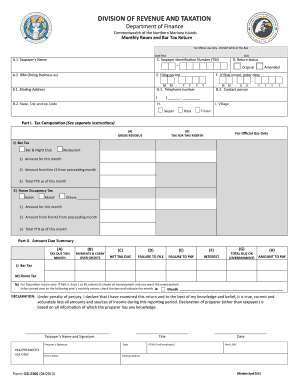 Northern Mariana Islands Monthly Room and Bar Tax Return
