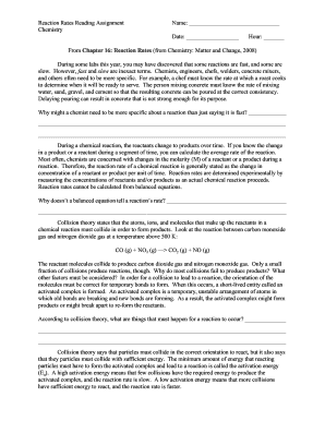 Reaction Rates Reading Assignment