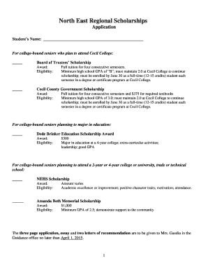 North East Regional Scholarships - schools ccps