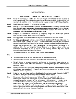 CAM 2014 Continuing Education Answer Sheet