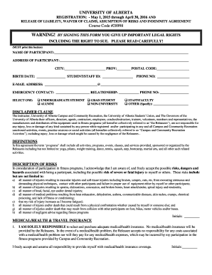 University of Alberta Waiver Form
