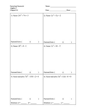 Algebra I Factoring Classwork