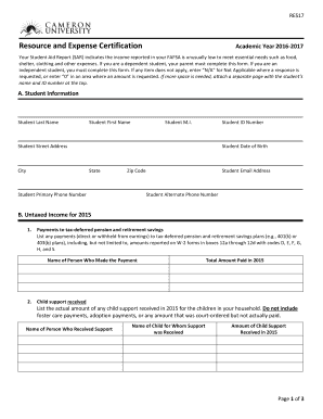 Resource and Expense Certification Form