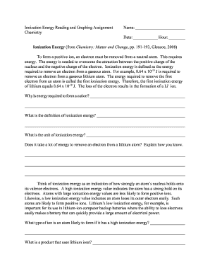 Ionization Energy Reading and Graphing Assignment